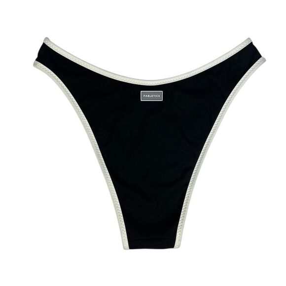 Fabletics Coastline Swim Black Bikini Bottoms White Trim Cheeky Fit Size Large - Picture 3 of 4